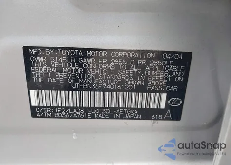 2004 Lexus Ls 430 from USA, damaged, VIN JTHBN36F740161201